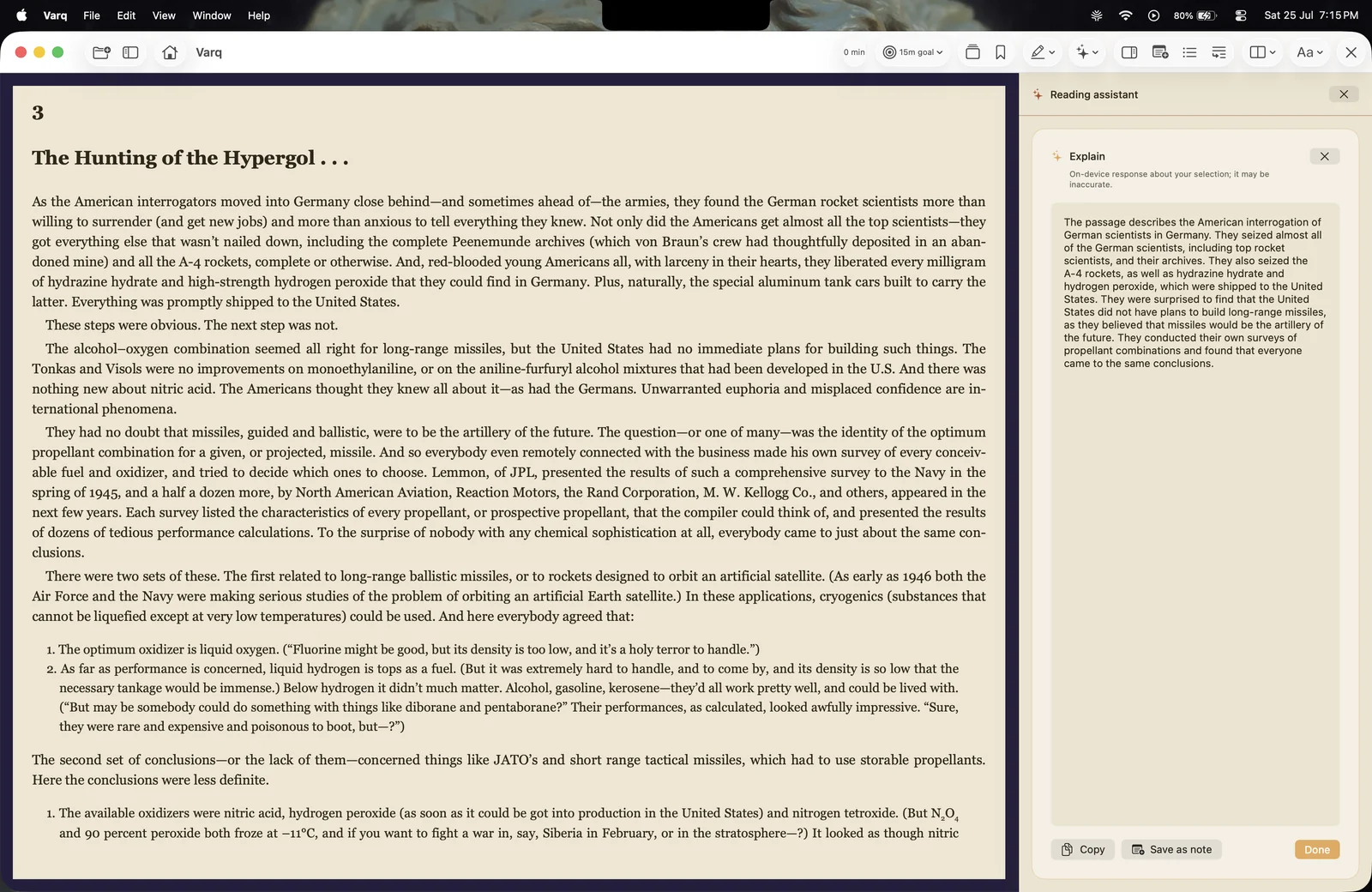 Varq reading assistant